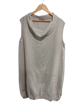 bryn Walker Sleeveless Cowl Neck Dress in Light Beige 100% Linen